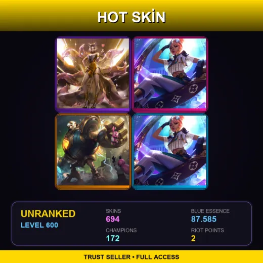 NA | Prestige K/DA Ahri (2022) | Prestige True Damage Qiyana (2022) | Victorious Blitzcrank | 694 Skin | 172 Champ | Lv600