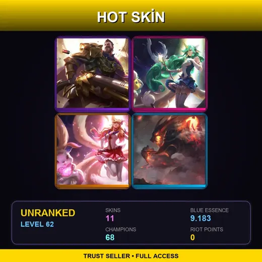 SG | Victorious Graves | Star Guardian Soraka | Star Guardian Ahri | Firefang Warwick | 11 Skin | 68 Champ | Lv62