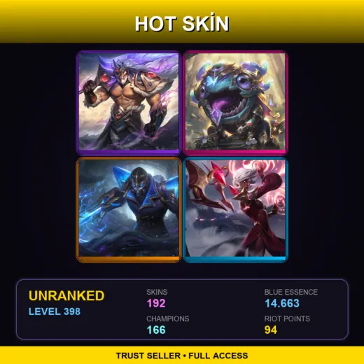 VN | Victorious Tryndamere | Victorious Kog'Maw | Hextech Kassadin | Conqueror Karma | 192 Skin | 166 Champ | Lv398