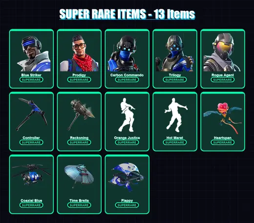 [PC/XBOX] | Blue Striker | Prodigy | Carbon Commando | Trilogy | Rogue Agent | 87 skin | 81 pickaxe | 88 emote | 80 glider | Lv1136