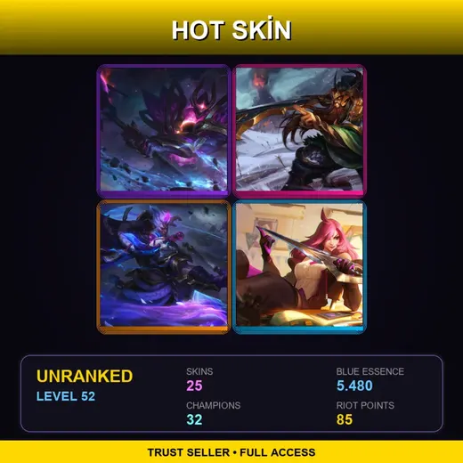 LAN | Spirit Blossom Darius | Battle Academia Katarina | Dark Star Mordekaiser | Spirit Blossom Yasuo | 25 Skin | 32 Champ | Lv52