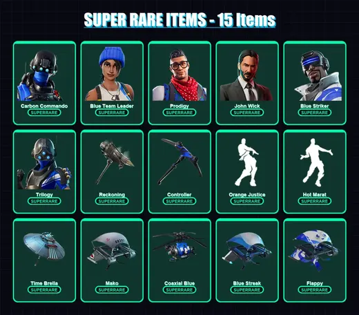 [PS4/PS5/XBOX/PC] | Carbon Commando | Blue Team Leader | Prodigy | John Wick | Blue Striker | 74 skin | 61 pickaxe | 70 emote | 71 glider | Lv1119 — Game account