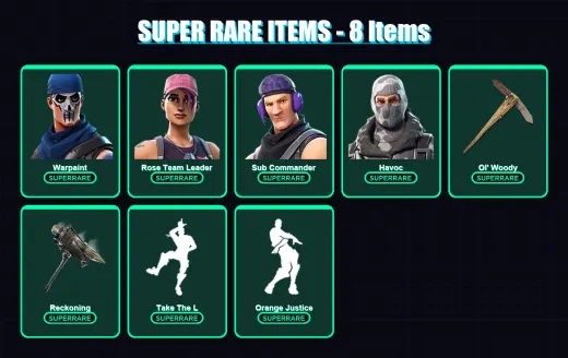 [PC/XBOX/PSN] | Warpaint | Rose Team Leader | Sub Commander | Havoc | Blackheart | 30 skin | 32 pickaxe | 35 emote | 34 glider | Lv402