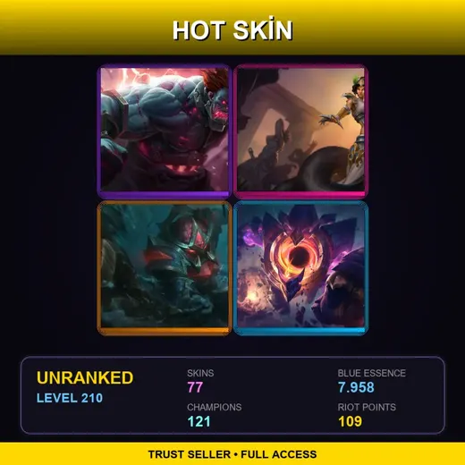 LAN | Hextech Sion | Mythic Cassiopeia | Conqueror Nautilus | Elderwood Karthus | 77 Skin | 121 Champ | Lv210