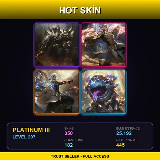 EUW | Prestige Blood Moon Aatrox | Prestige PROJECT: Sylas | Prestige Nightbringer Kayn | 350 Skin | 182 Champ | Platinum III | Lv297