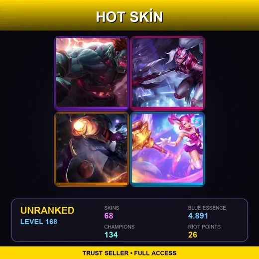 SG | Hextech Sion | Challenger Nidalee | Star Guardian Lux | Dark Star Varus | 68 Skin | 134 Champ | Lv168