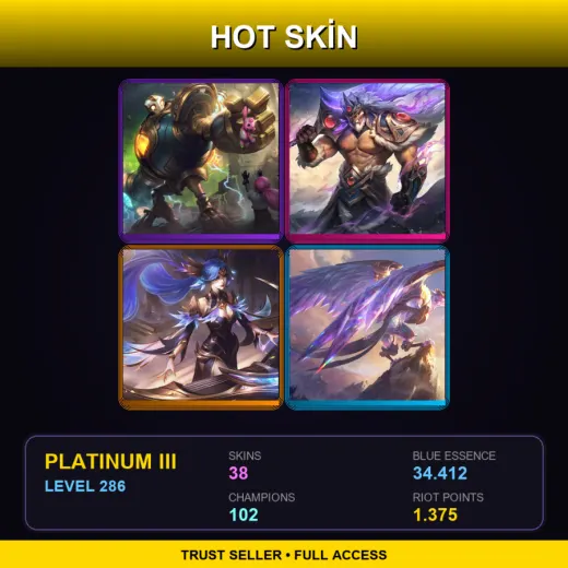 NA | Victorious Blitzcrank | Victorious Tryndamere | Victorious Sona | Victorious Anivia | 38 Skin | 102 Champ | Platinum III | Lv286