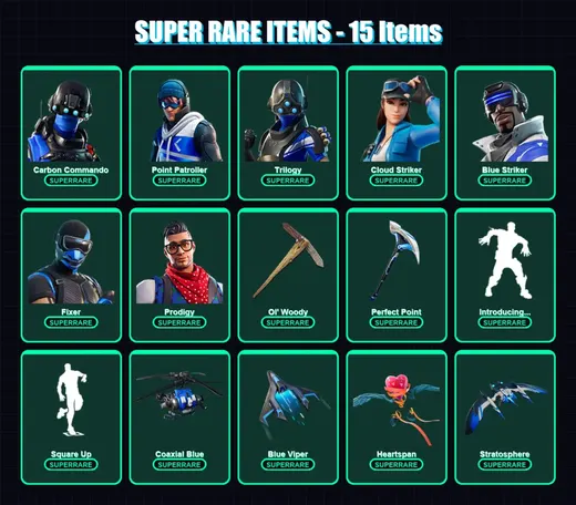 [PC/XBOX] | Carbon Commando | Point Patroller | Trilogy | Cloud Striker | Blue Striker | 55 skin | 76 pickaxe | 69 emote | 63 glider | Lv1029