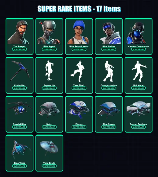 [PC/XBOX/PSN] | The Reaper | Elite Agent | Blue Team Leader | Blue Striker | Carbon Commando | 43 skin | 53 pickaxe | 51 emote | 61 glider | Lv914