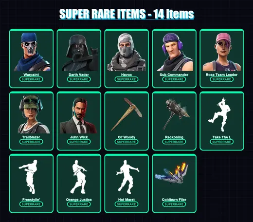 [PC/XBOX/PSN] | Warpaint | Darth Vader | Havoc | Sub Commander | Rose Team Leader | 152 skin | 141 pickaxe | 134 emote | 88 glider | Lv814
