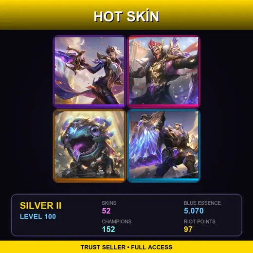 LAN | Victorious Fiora | Victorious Draven | Victorious Kog'Maw | Victorious Braum | 52 Skin | 152 Champ | Silver II | Lv100