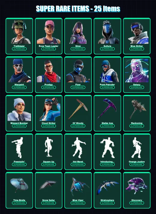 [PC] | Trailblazer | Rose Team Leader | Glow | Sultura | Blue Striker | 133 skin | 132 pickaxe | 143 emote | 122 glider | Lv1242
