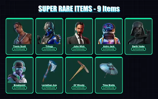 [PS4/PS5/XBOX/PC] | Travis Scott | Trilogy | John Wick | Astro Jack | Darth Vader | 327 skin | 334 pickaxe | 274 emote | 184 glider | Lv2284