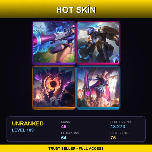 LAN | Battle Academia Caitlyn | Spirit Blossom Cassiopeia | Spirit Blossom Teemo | Dark Star Malphite | 49 Skin | 64 Champ | Lv189