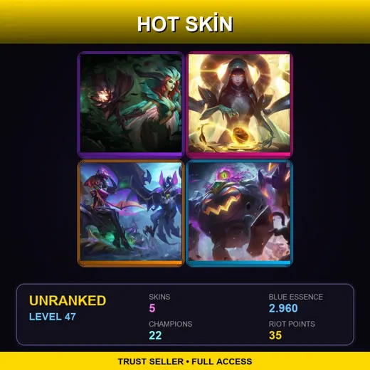 EUW | Elderwood LeBlanc | Odyssey Sona | Bewitching Batnivia | Witch's Brew Blitzcrank | 5 Skin | 22 Champ | Lv47