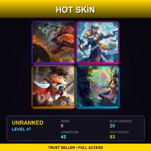 TR | Dragonblade Riven | Winter Wonder Soraka | Super Teemo | Order of the Lotus Karma | 9 Skin | 43 Champ | Lv47