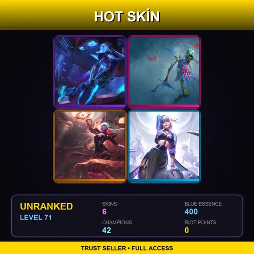 LAS | PROJECT: Ashe | Union Jack Fiddlesticks | Nightbringer Soraka | K/DA ALL OUT Evelynn | 6 Skin | 42 Champ | Lv71 — LoL account