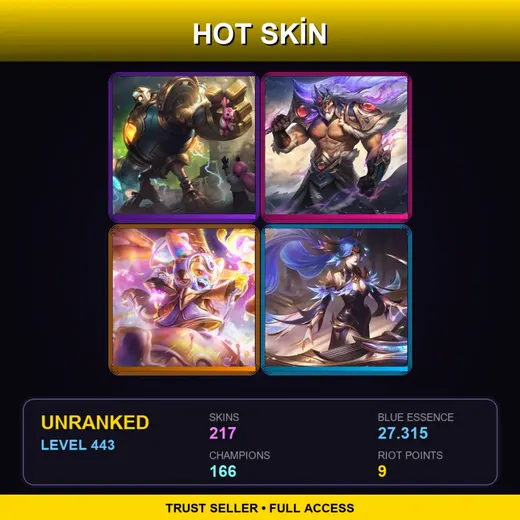VN | Victorious Blitzcrank | Victorious Tryndamere | Prestige Space Groove Lulu | Victorious Sona | 217 Skin | 166 Champ | Lv443