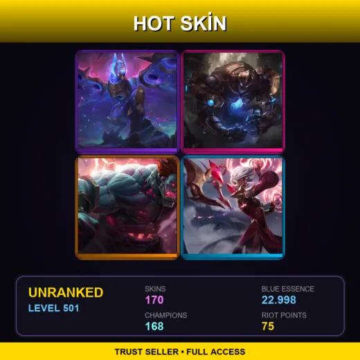 LAN | Cosmic Flight Anivia | Hextech Galio | Hextech Sion | Conqueror Karma | 170 Skin | 168 Champ | Lv501