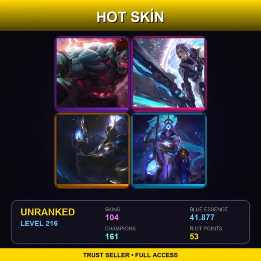 SG | Hextech Sion | Battle Academia Ezreal | Cosmic Defender Xin Zhao | Cosmic Huntress Nidalee | 104 Skin | 161 Champ | Lv216