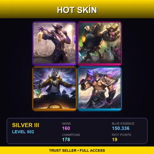 LAN | Victorious Twisted Fate | Victorious Blitzcrank | Prestige True Damage Yasuo | Victorious Tryndamere | 160 Skin | 178 Champ | Silver III | Lv502