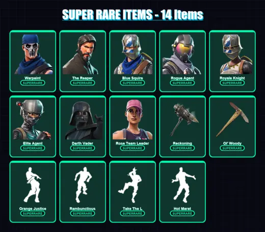 [PS4/PS5/XBOX/PC] | Warpaint | The Reaper | Blue Squire | Rogue Agent | Royale Knight | 105 skin | 124 pickaxe | 177 emote | 129 glider | Lv2020