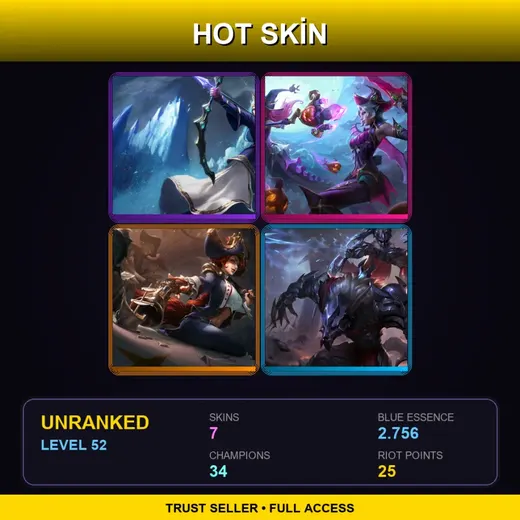 EUW | Queen Ashe | Bewitching Fiora | Waterloo Miss Fortune | Marauder Warwick | 7 Skin | 34 Champ | Lv52