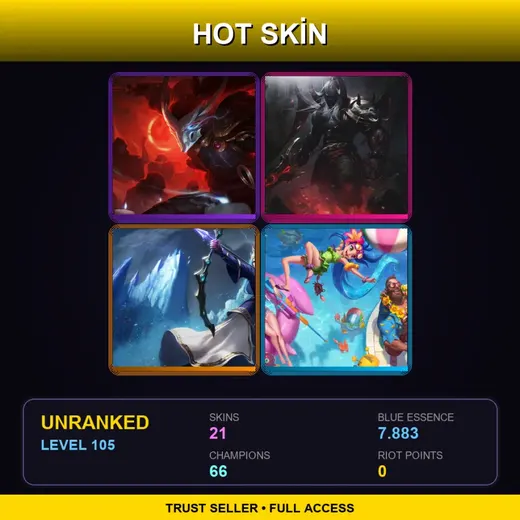 LAN | Blood Moon Yasuo | Blood Moon Aatrox | Queen Ashe | Pool Party Gangplank | 21 Skin | 66 Champ | Lv105