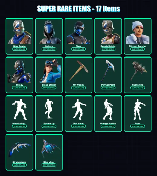 [PC] | Blue Squire | Sultura | Fixer | Royale Knight | Blizzard Bomber | 156 skin | 207 pickaxe | 138 emote | 154 glider | Lv2504