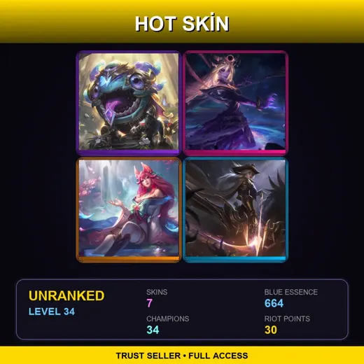 VN | Victorious Kog'Maw | Spirit Blossom Ahri | High Noon Ashe | Dark Cosmic Lux | 7 Skin | 34 Champ | Lv34