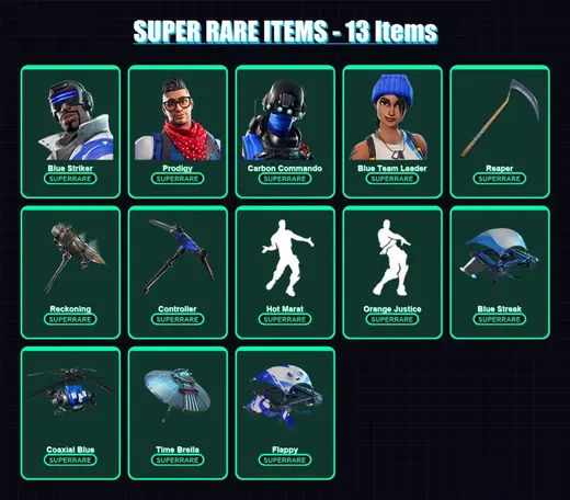 [PS4/PS5/XBOX/PC] | Blue Striker | Prodigy | Carbon Commando | Blue Team Leader | Fade | 69 skin | 96 pickaxe | 78 emote | 91 glider | Lv1507