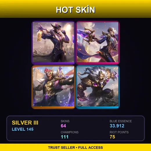 LAS | Victorious Twisted Fate | Victorious Fiora | Victorious Draven | Victorious Rengar | 64 Skin | 111 Champ | Silver III | Lv145
