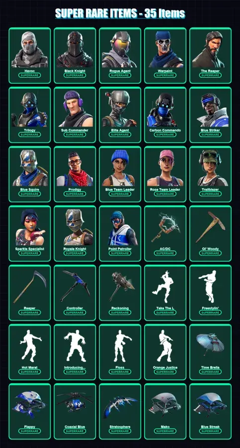 [PC/XBOX/PSN] | Havoc | Black Knight | Rogue Agent | Warpaint | The Reaper | 108 skin | 111 pickaxe | 114 emote | 100 glider | Lv1609