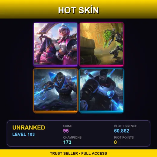 VN | Prestige Battle Academia Qiyana | Hextech Singed | Hextech Kassadin | Pulsefire Shen | 95 Skin | 173 Champ | Lv103