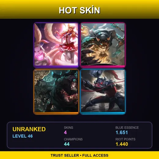 ME | Star Guardian Ahri | Guardian of the Sands Janna | Undertaker Yorick | Marauder Xin Zhao | 4 Skin | 44 Champ | Lv46