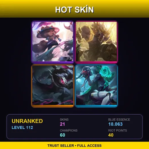 EUW | Spirit Blossom Teemo | Lunar Guardian Warwick | Old God Warwick | Program LeBlanc | 21 Skin | 60 Champ | Lv112