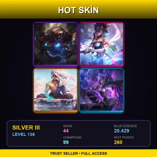 EUNE | Hextech Galio | Spirit Blossom Evelynn | Spirit Blossom Yasuo | Spirit Blossom Riven | 44 Skin | 99 Champ | Silver III | Lv136