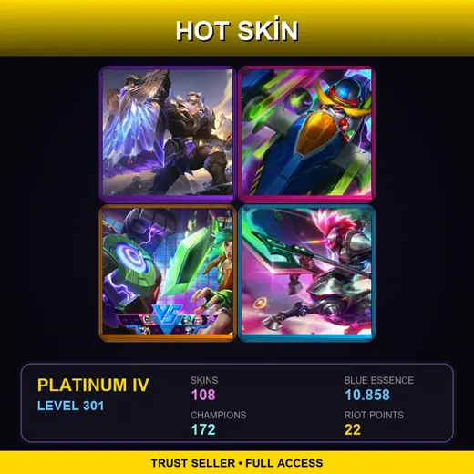 SG | Victorious Braum | Dark Star Mordekaiser | Spirit Blossom Ahri | High Noon Samira | 108 Skin | 172 Champ | Platinum IV | Lv301 — Guerilla Tristana