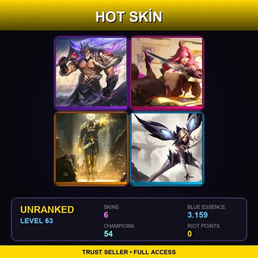 ME | Victorious Tryndamere | Battle Academia Katarina | Arclight Brand | iG Kai'Sa | 6 Skin | 54 Champ | Lv63