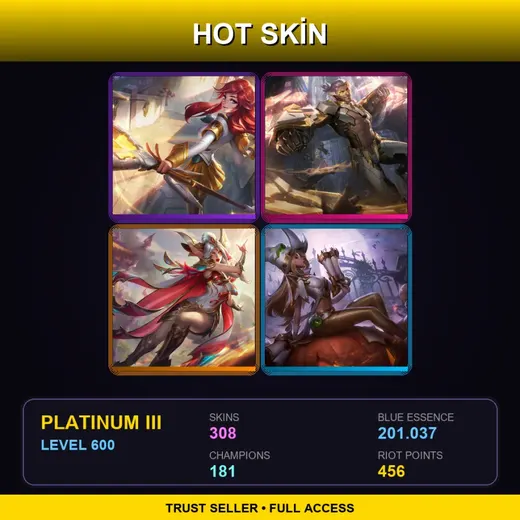 LAS | Prestige Battle Academia Lux | Prestige PROJECT: Sylas | Prestige Brave Phoenix Xayah | 308 Skin | 181 Champ | Platinum III | Lv600 — Firefighter Tristana