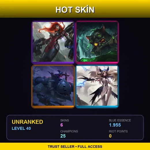 LAN | Gun Goddess Miss Fortune | Omega Squad Teemo | Demolisher Nunu & Willump | iG Irelia | 6 Skin | 25 Champ | Lv40 — Omega Squad Teemo