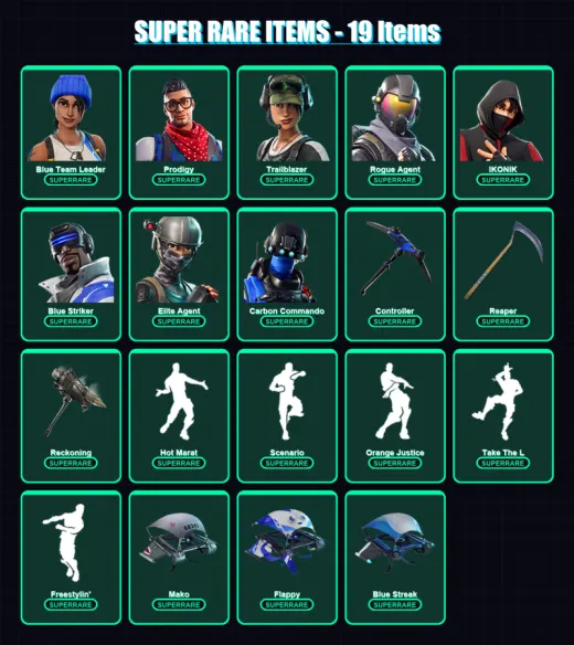 [PS4/PS5/XBOX/PC] | Blue Team Leader | Prodigy | Trailblazer | Rogue Agent | IKONIK | 66 skin | 51 pickaxe | 69 emote | 58 glider | Lv704