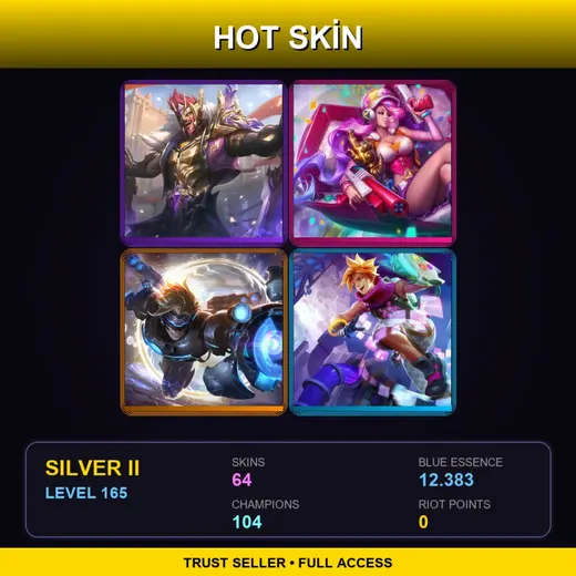 LAS | Victorious Draven | Spirit Blossom Master Yi | Spirit Blossom Darius | Blood Moon Tryndamere | 64 Skin | 104 Champ | Silver II | Lv165 — Statue Of Karthus