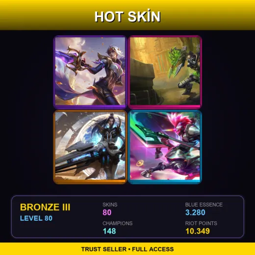 NA | Victorious Fiora | Hextech Singed | Pulsefire Caitlyn | Arcade Hecarim | 80 Skin | 148 Champ | Bronze III | Lv80