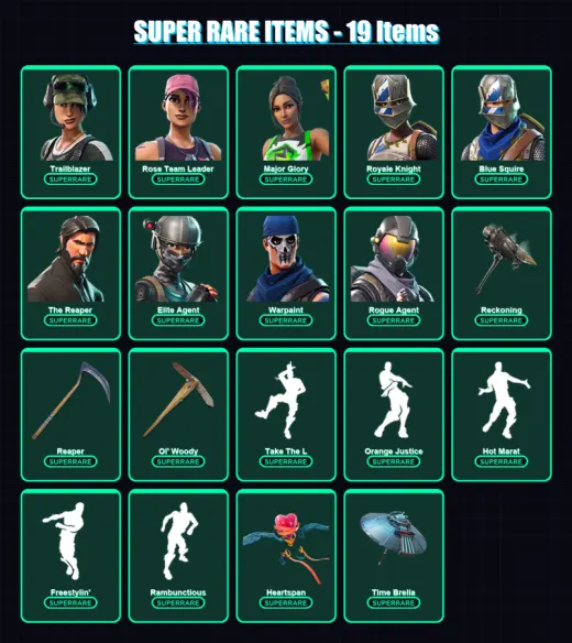 [PC] | Trailblazer | Rose Team Leader | Major Glory | Royale Knight | Blue Squire | 184 skin | 175 pickaxe | 184 emote | 138 glider | Lv1846