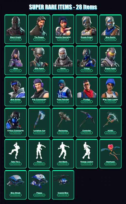 [PC/XBOX] | Black Knight | The Reaper | Sparkle Specialist | Royale Knight | Blue Squire | 114 skin | 79 pickaxe | 69 emote | 75 glider | Lv1038