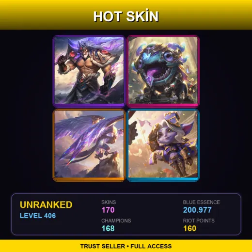 LAN | Victorious Tryndamere | Victorious Kog'Maw | Victorious Anivia | Hextech Tristana | 170 Skin | 168 Champ | Lv406