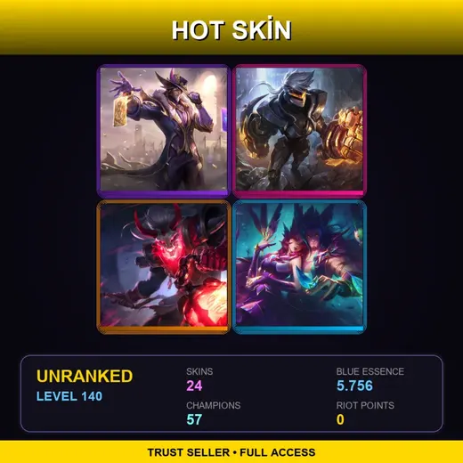 LAS | Victorious Twisted Fate | PROJECT: Vi | Blood Moon Thresh | Star Guardian Xayah | 24 Skin | 57 Champ | Lv140 — LoL account