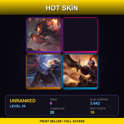 EUW | Firefang Warwick | Blitzcrank Skin 8 | Riot Kayle | Sultan Gangplank | 6 Skin | 20 Champ | Lv30