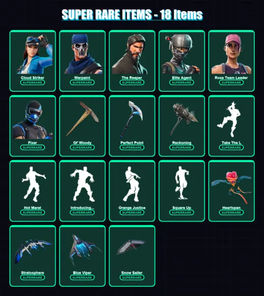 [PS4/PS5/XBOX/PC] | Cloud Striker | Warpaint | The Reaper | Elite Agent | Rose Team Leader | 74 skin | 71 pickaxe | 82 emote | 82 glider | Lv1059